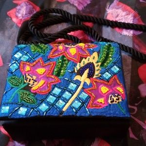 BEVERLY FELDMAN SMALL BEADED SATIN PURSE